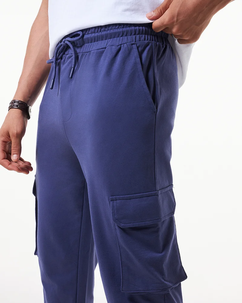 bewakoof  Men's Blue Oversized Cargo Warm Joggers for Men | Best Price UAE